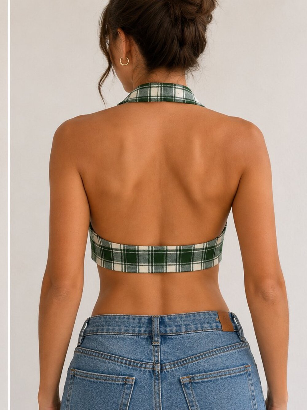 Halara Green Plaid Halter Vest Top Size M NWT Preppy Academia - Picture 3 of 6